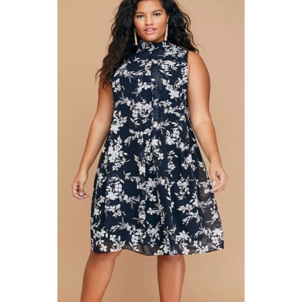 Lane Bryant Metallic Floral Mock-Neck Swing Dress